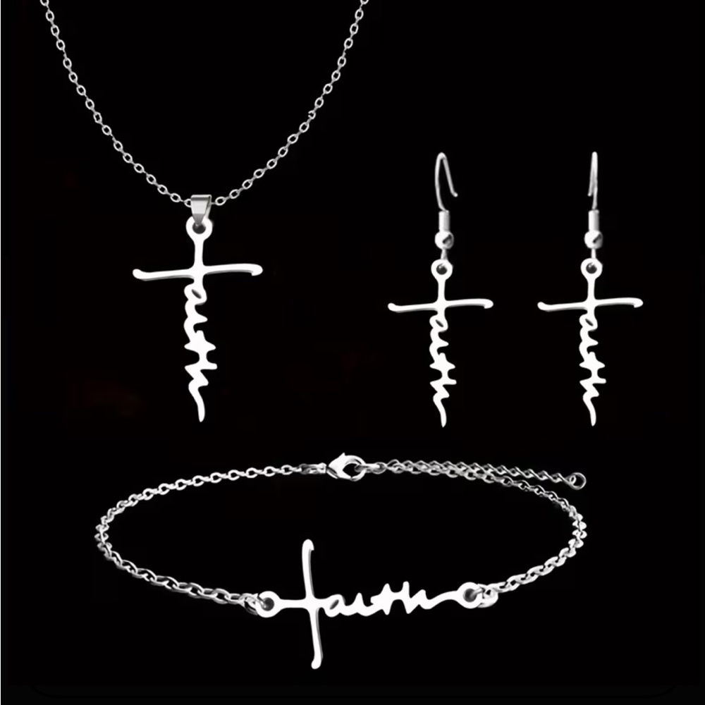 🎉HOST PICK🎉 Faith Stainless Steel 3pc Set With Necklace, Earrings, And Bracelet - Picture 2 of 2
